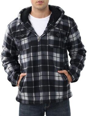 Men's Fleece-lined Plaid Full Zip Hooded Jacket Winter Warm Coat